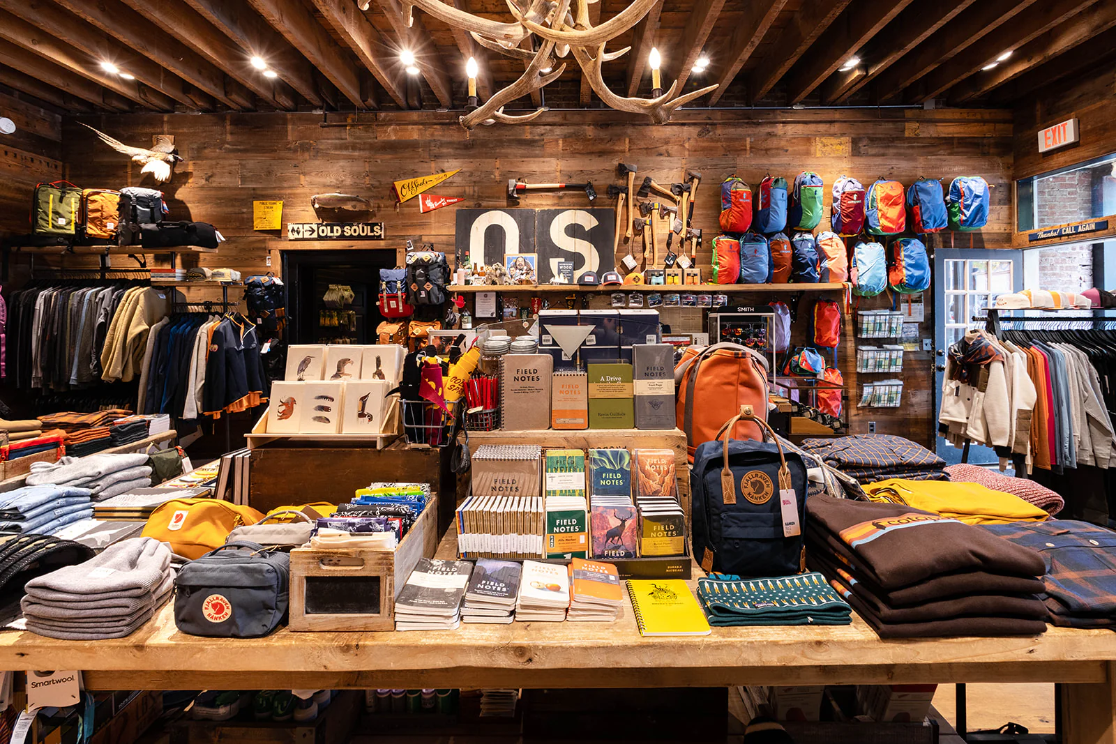 The storefront of Old Souls, a vintage and outdoor gear shop in Livingston Manor, New York